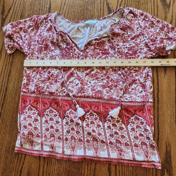 Lucky Brand Red/Cream Paisley Boho Top Size Small Petite - Picture 6 of 7
